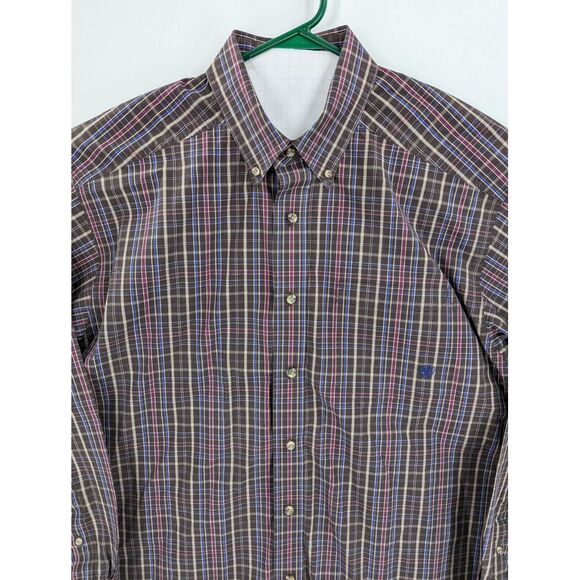 Ariat Pro Series Men's Brown Plaid Checked Button Down Long Sleeve Shirt, XL - Picture 4 of 11